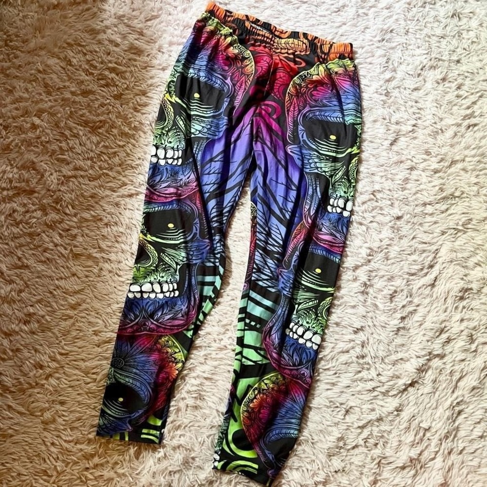 Rainbow Tie Dye Pride Witchy Spooky Alternative Leggings Womens XXL Hipster Boho